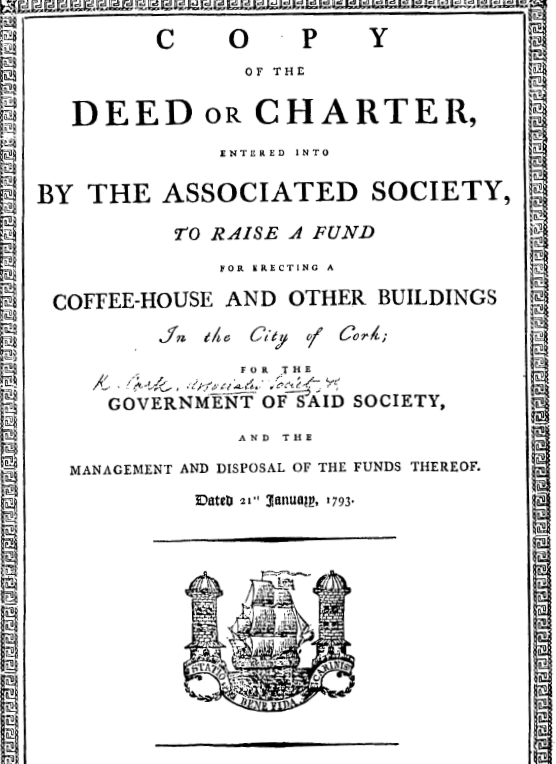 Cork Coffeehouse Tontine Pamphlet 1793